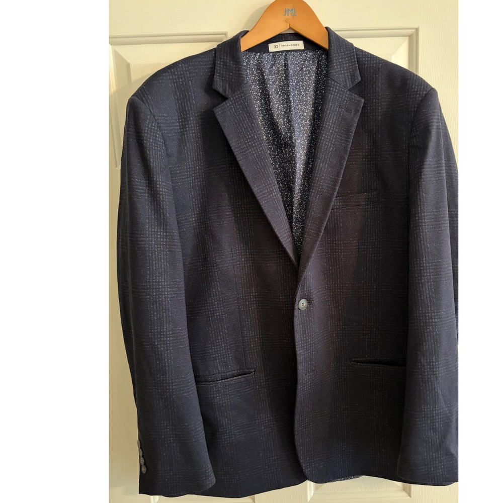 7 Diamonds Paxton Comfort Stretch Blazer Navy Blue Plaid Sport Coat XXL BLZ-8403